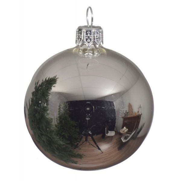 Χριστουγεννιάτικη Γυάλινη Μπάλα Ασημί Γυαλιστερή (8cm)